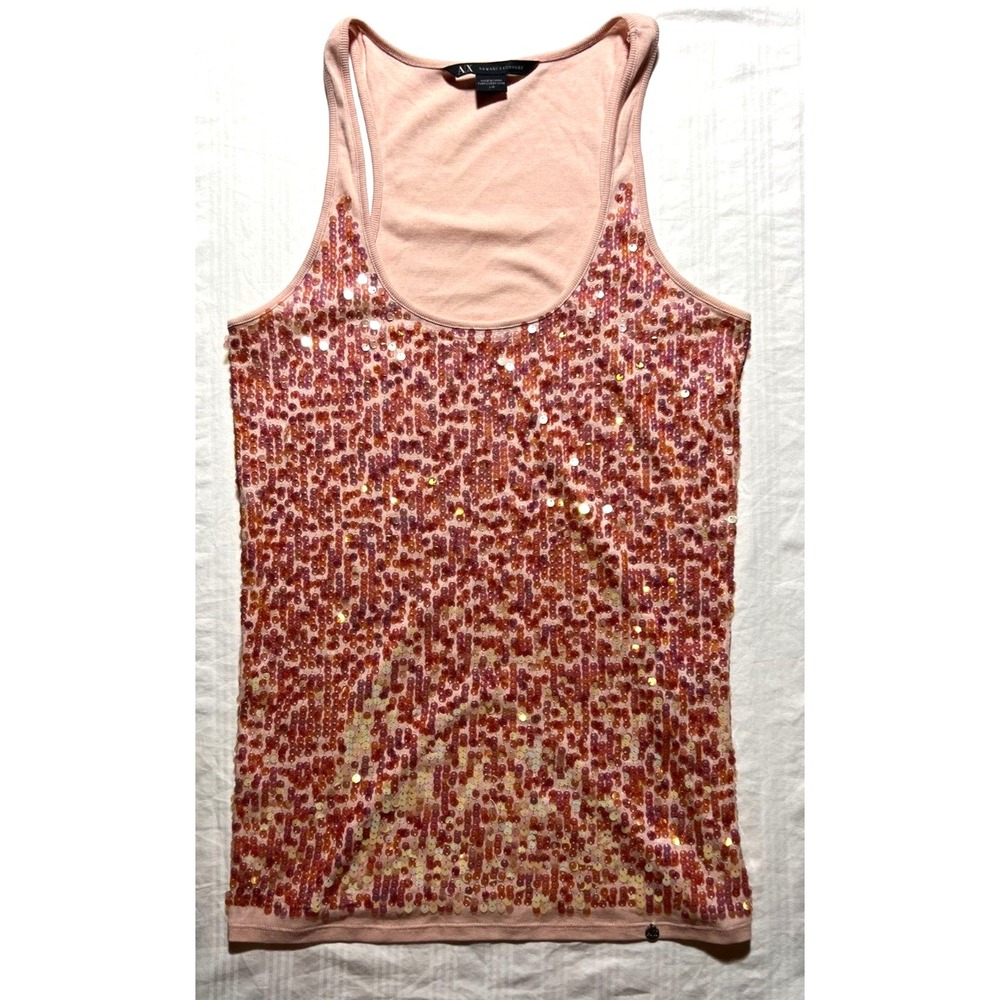 A|X Armani Exchange Top Womens Large Brick Brown Tank Sleeveless Blouse Sequin